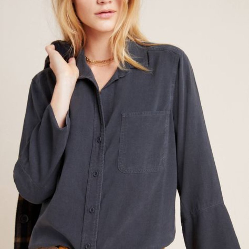Cloth & Stone Distressed Charcoal Gray Button Down
